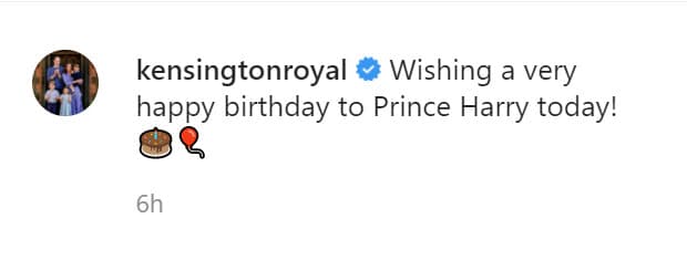 La foto la acompañaron con este mensaje: "¡Deseando un muy feliz cumpleaños al príncipe Harry hoy!". 
<br>
