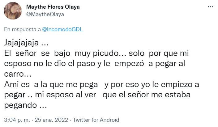 Maythe Flores Olaya dio su versión en Twitter.