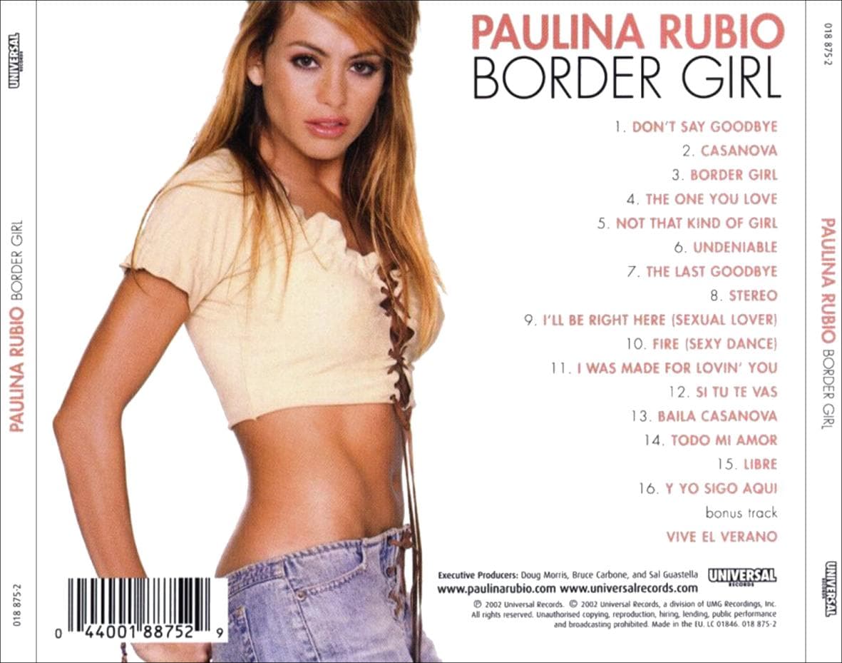 Mira la contraportada del disco
<i><b>Border Girl</b></i> de Paulina Rubio, que fue lanzado el 17 de junio de 2002. Foto: Universal Music Group.