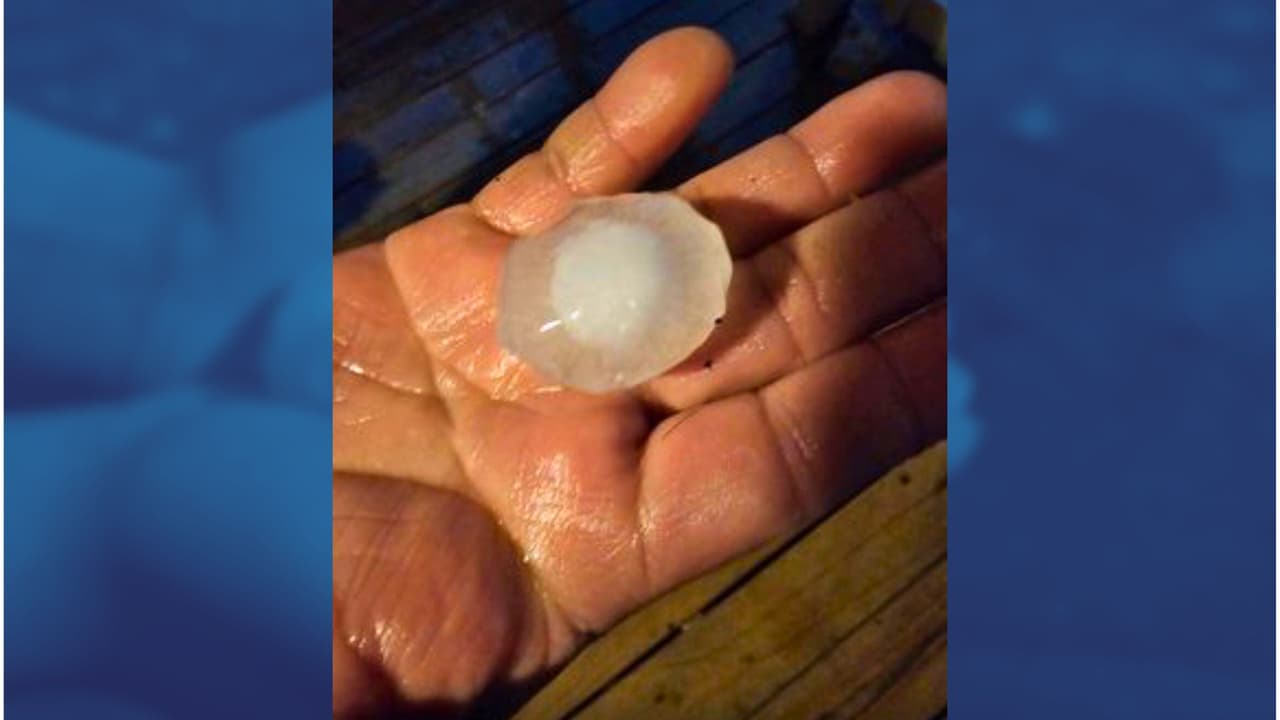 Durante la noche del lunes, se reportó 
<b>la caída de granizo también en Denton</b>. Nani Nava comparte fotografías; en este caso, el granizo tiene un tamaño ligeramente más pequeño que una pelota de golf, lo que lo hace 
<b>capaz de causar daños en plantas y adornos</b>.