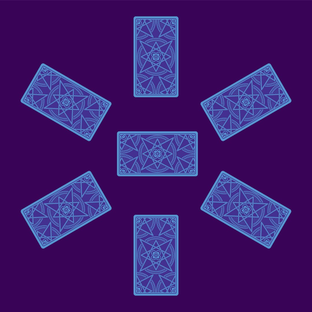 Ahora toca la selección y colocación de las siete cartas y se colocarán de esta manera, como está en la ilustración de la tirada hexagonal.