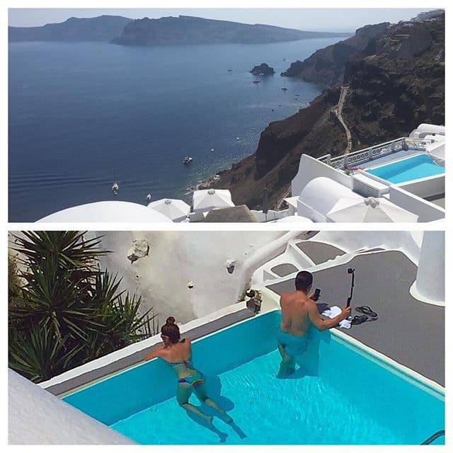 Resulta que la guapa conductora y actriz estuvo de paseo por la isla de Santorini en Grecia.