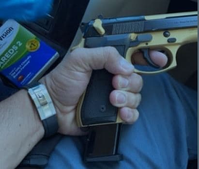 A photo of a Glock handgun with extended magazine found by DEA on Fuentes' phone after his arrest in March 2020. Prosecutors say witnesses are expected to testify that firearms found on Fuentes' phone are the same types of weaponry the defendant and other co-conspirators used to transport huge quantities of cocaine and engage in acts of violence.
<br>
<br>
<br>
<br>