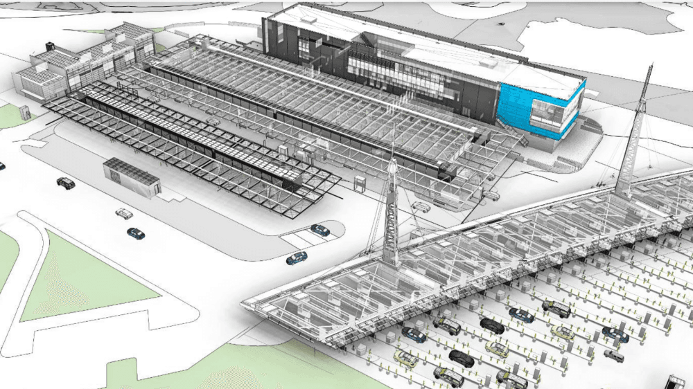 Casetas de revisión primaria y área de inspección secundaria.