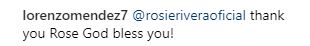 Lorenzo agradeció así la felicitación que le hizo Rosie a través de Instagram.
