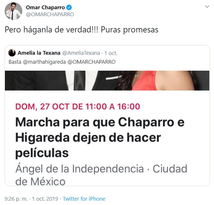 Con un breve y desafiante mensaje, Omar Chaparro escribió: "¡Pero háganla de verdad! Puras promesas", se lee en el mensaje que fue criticado por algunos.
