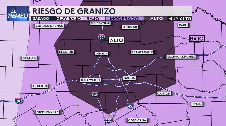 El riesgo de granizo es muy alto en Dallas - Fort Worth.