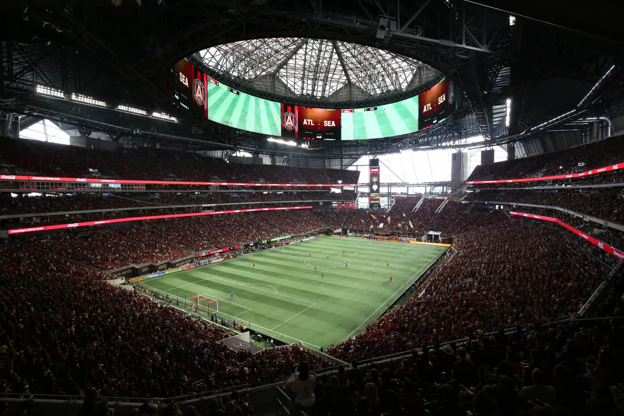 Jul 15, 2018; Atlanta, GA, USA; General view during the first half of the game between the Atlanta United and the Seattle Sounders at Mercedes-Benz Stadium. Mandatory Credit: Jason Getz-USA TODAY Sports