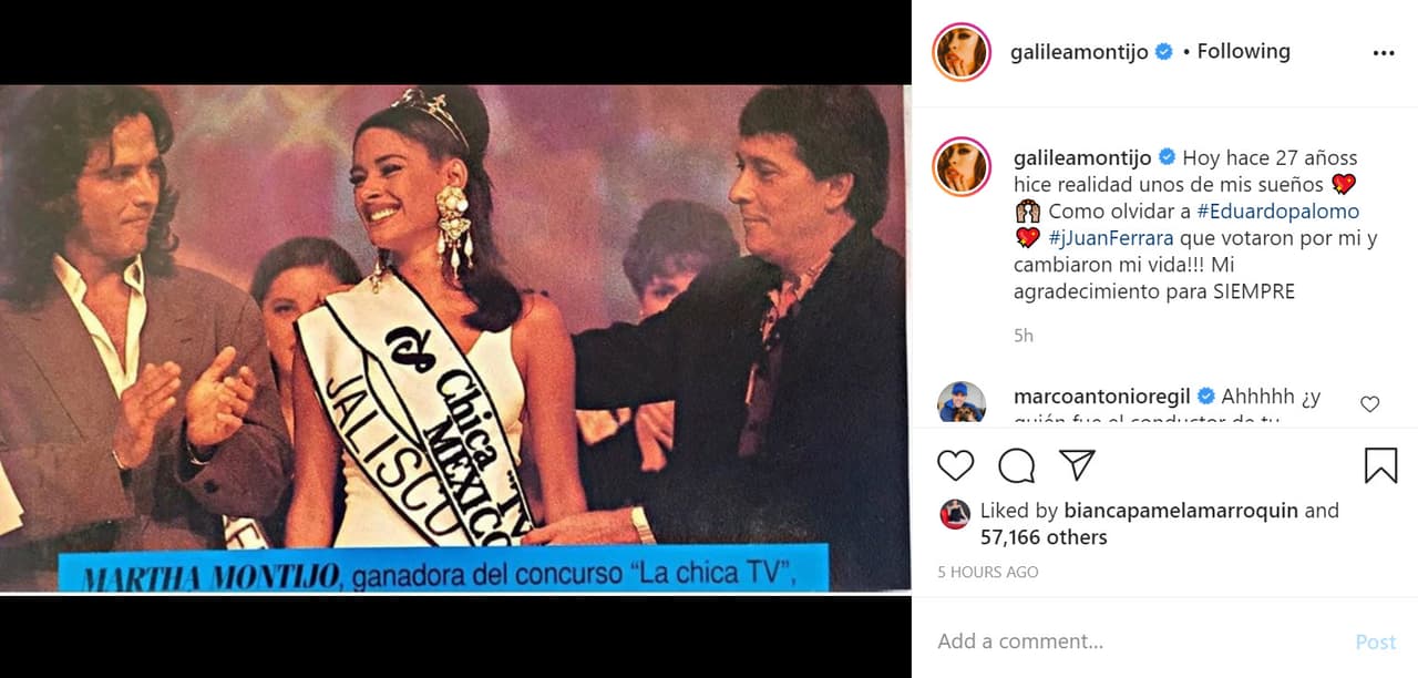Este 15 de septiembre Galilea compartió una fotografía en Instagram de cuando 
<b>ganó el certamen 'La chica TV' en 1993</b>, en ese entonces tenía 20 años.
<br>