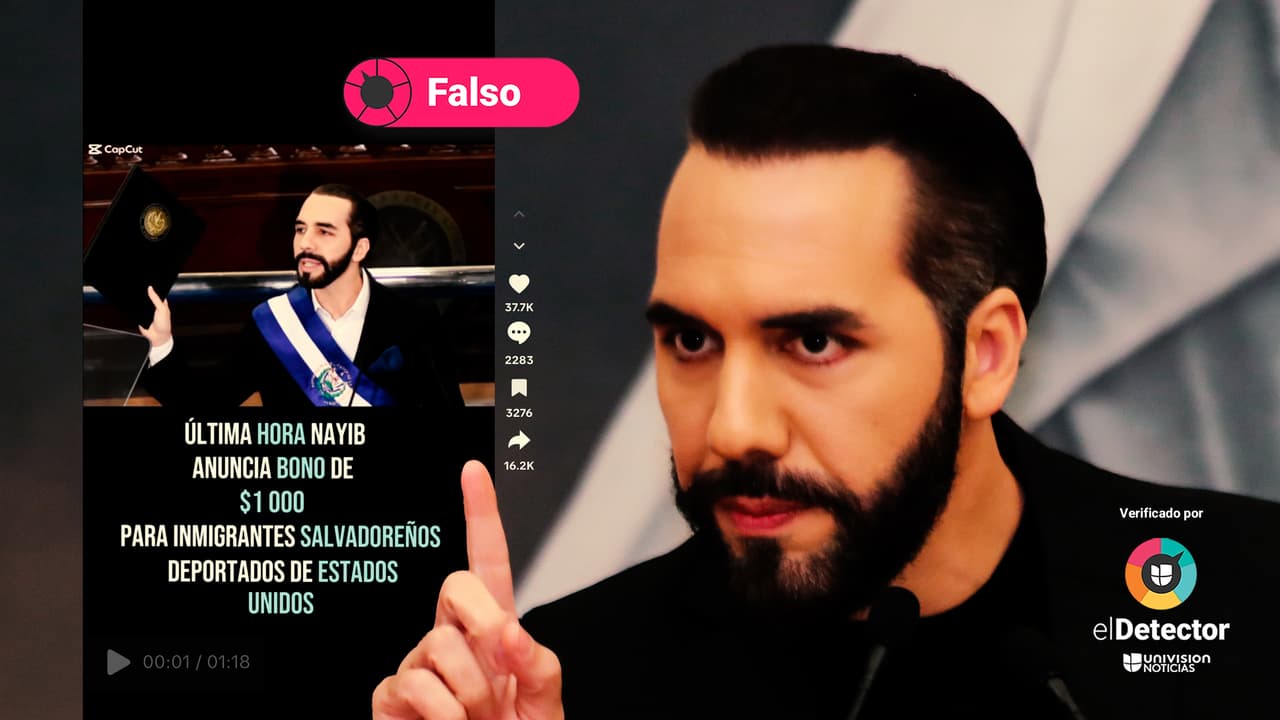 Video afirma falsamente que Nayib Bukele ha anunciado un bono de 1,000 dólares para los deportados de Estados Unidos