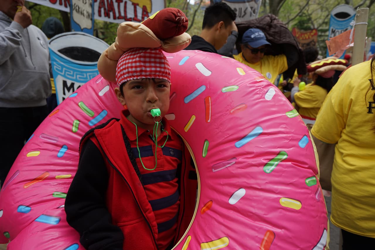 Los hijos de vendedores participaron en la protesta.