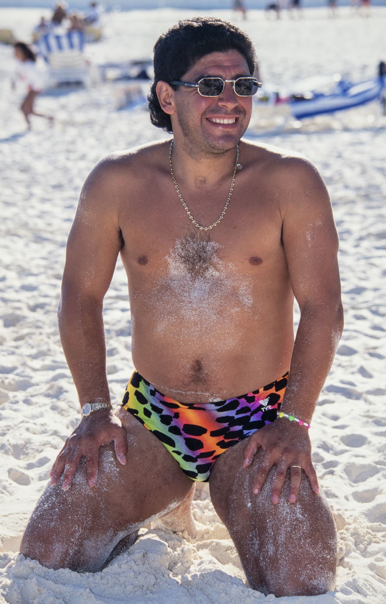 El Diego a la moda, con un traje de baño que en su momento fue muy popular. Hoy en día no tanto.