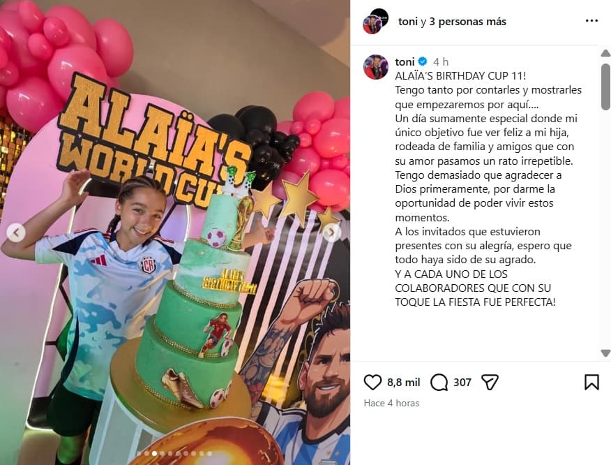 Toni Costa compartió este emotivo mensaje.