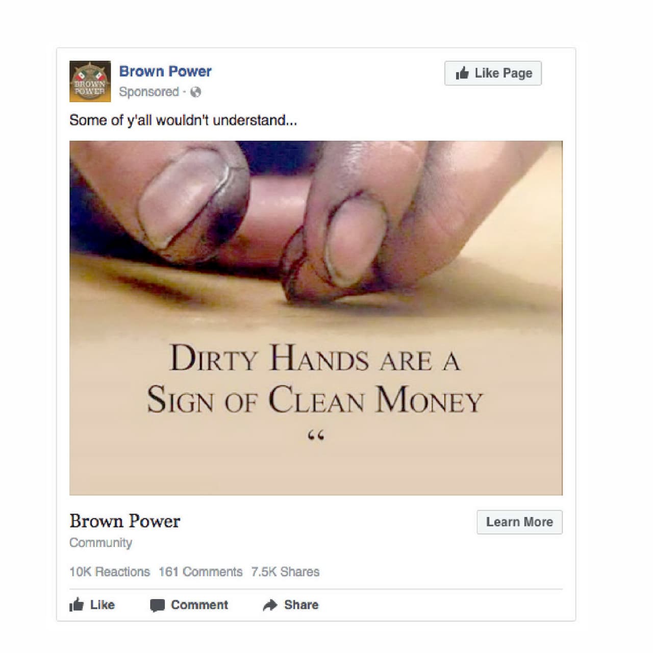 <b>Anuncio 2704.</b> “Algo que algunos nunca entenderán” “Las manos sucias son señales de dinero limpio”. 
<br>
<b>Costo:</b> 600 rublos (9.62 dólares).