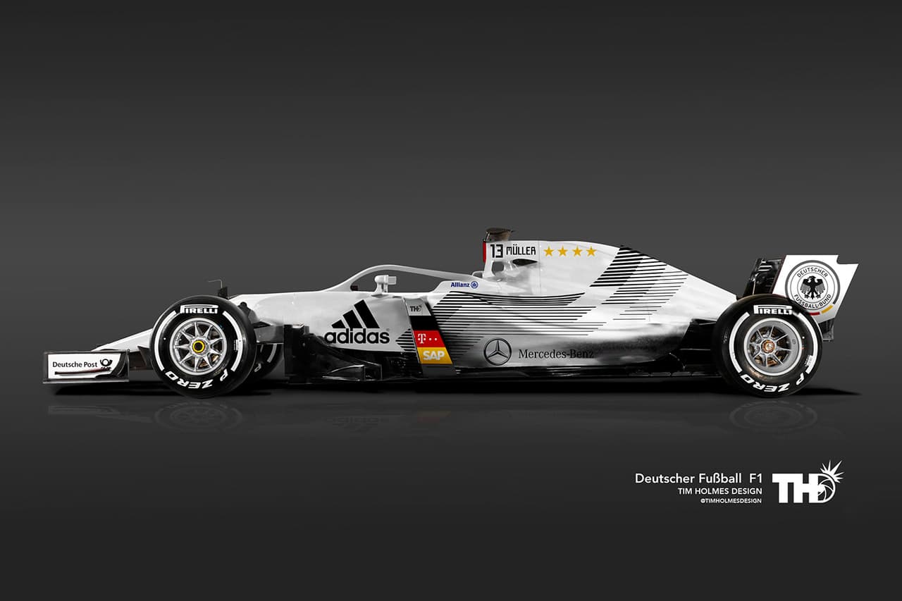 <b>Alemania</b>
<br>Uno de los equipos favoritos para llevarse esta Copa Mundial Rusia 2018 aparece con un auto blanco, con detalles sobrios y el logo de la casa Mercedes-Benz a un costado.
<br>Jugador: N° 13 Thomas Mueller (mediocampista)