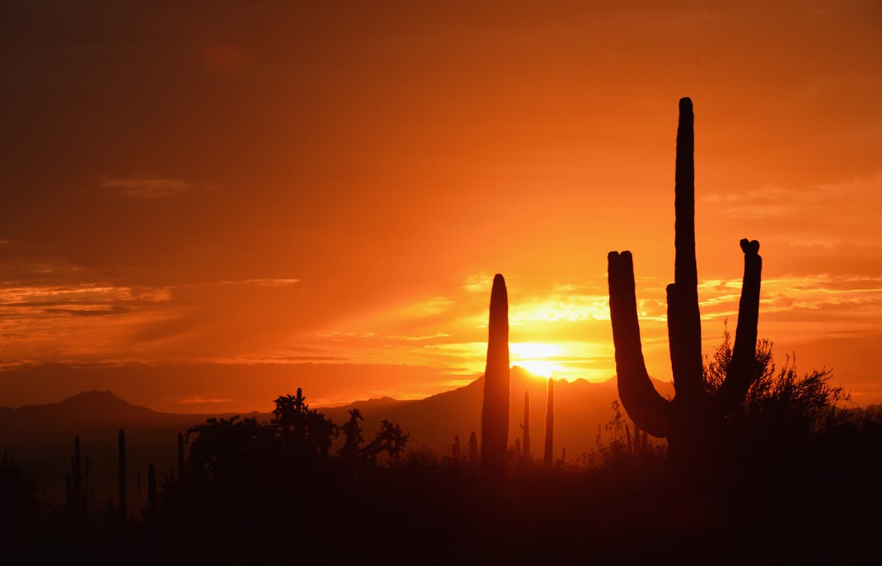 Este bello atardecer fue captado en el campo, después de la ronda final del Campeonato Mundial de Golf en Marana, Arizona.