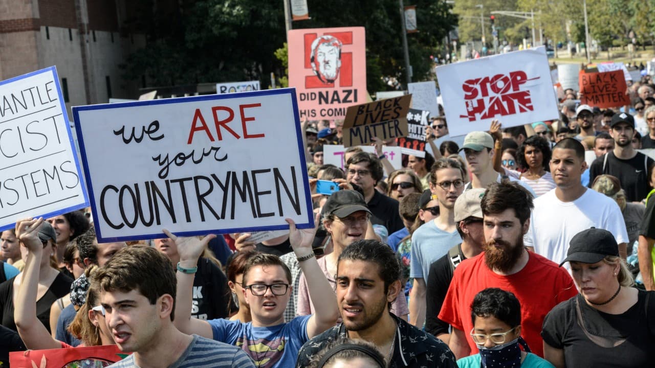 Thousands protest against racism in Boston and drown out 'free speech' rally 