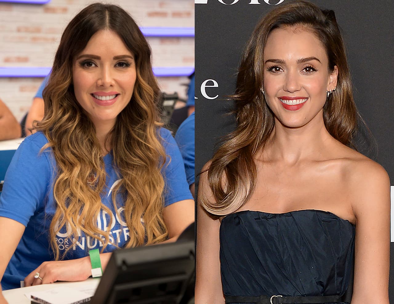La mexicana Marlene Favela y la estadounidense Jessica Alba comparten profesión, y muchos rasgos en común: su mirada, su nariz y su sonrisa las hacen parecer integrantes de la misma familia.