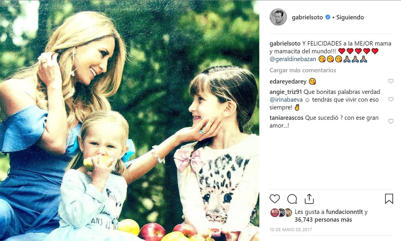 Gabriel Soto también era cariñoso en redes y la felicitaba llamándola "la mejor mamá" y "mamacita".
<br>