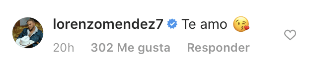 Lorenzo Méndez, su esposo desde junio de 2019, también se unió a la conversación. Le escribió 'Te amo', junto con un emoticon de un beso.