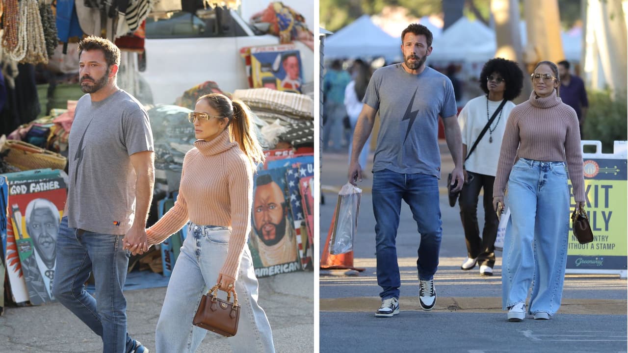 Jennifer López y Ben Affleck en un mercado de pulgas.