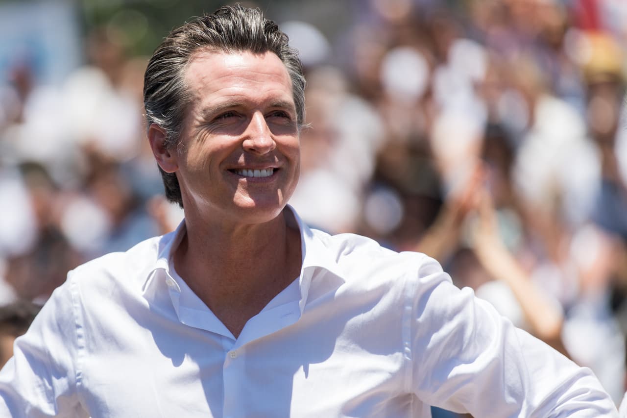 LOS ANGELES, CA - JUNE 30: Gavin Newsom attends 'Families Belong Together - Freedom for Immigrants March Los Angeles' at Los Angeles City Hall on June 30, 2018 in Los Angeles, California. (Photo by Emma McIntyre/Getty Images for Families Belong Together LA)