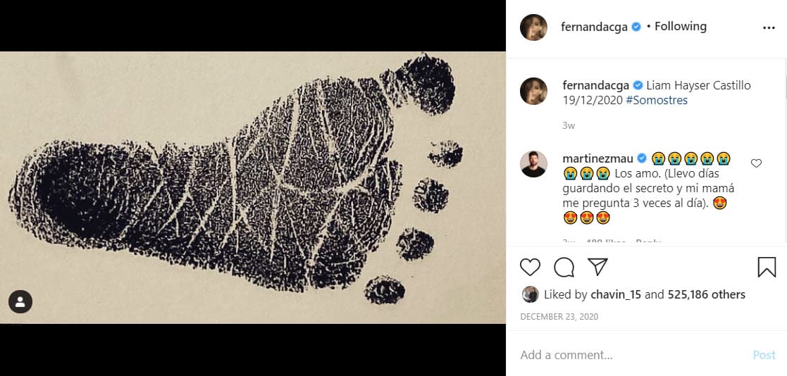 El 23 de diciembre informaron que el pequeño Liam Hayser Castillo llegó a sus vidas el día 19, del mismo mes.