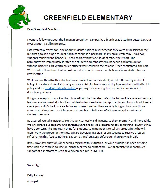 Estudiante de cuarto grado lleva arma cargada a escuela del Distrito escolar Eagle Mountain-Saginaw 