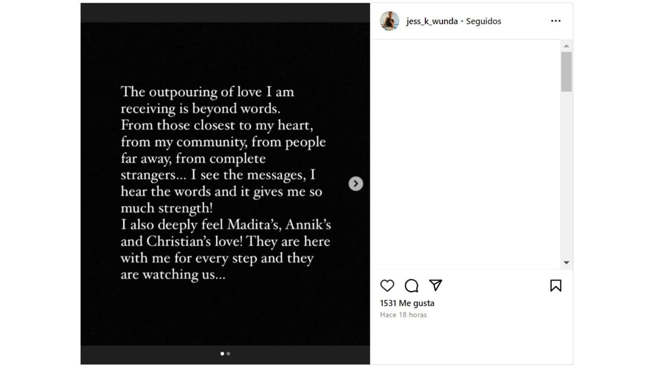 Jessica Klepser compartió este mensaje en Instagram tras el deceso de Christian Oliver y sus hijas.