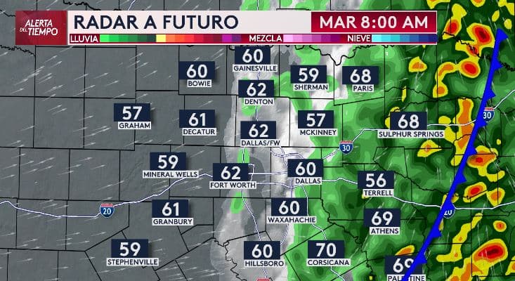 A las 8 de la mañana, 
<b>las lluvias podrían afectar las áreas al este, dejando atrás nuestra región.</b>