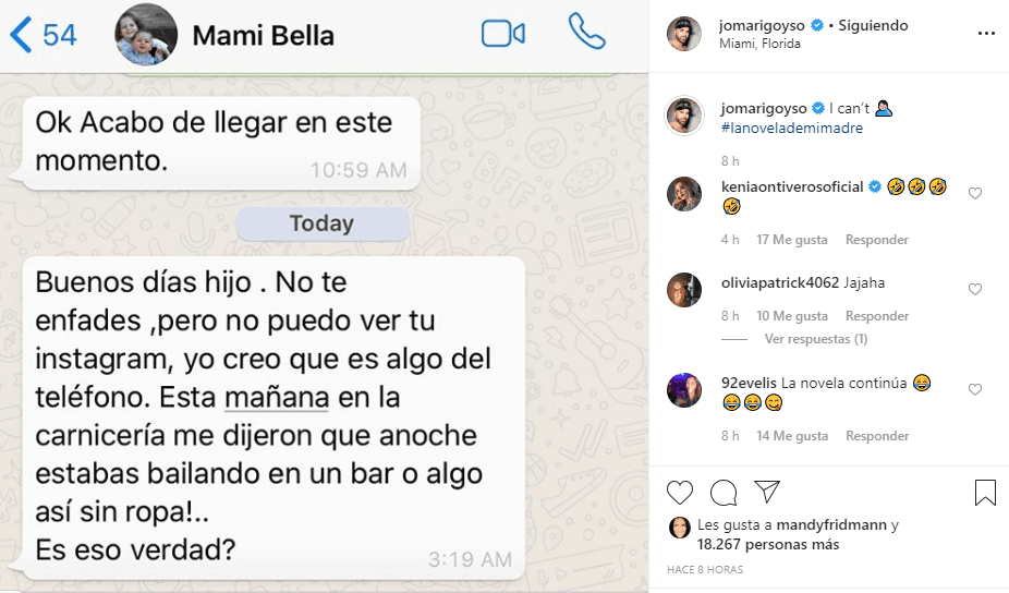 El colaborador de 
<b><a href="https://www.univision.com/shows/el-gordo-y-la-flaca" target="_blank">El Gordo y La Flaca</a></b> comparte con sus seguidores los mensajes de WhatsApp que, desde España, le hace llegar su madre con sus recriminaciones. 
<br>