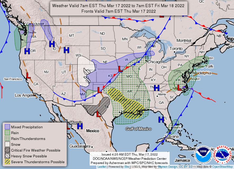 Alertas por tormentas severas en estados del sur.