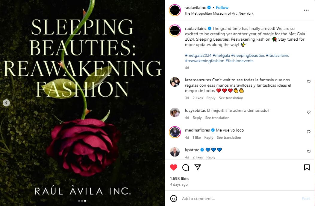 Raúl Ávila anunció que estará a cargo de la decoración de la Met Gala 2024.