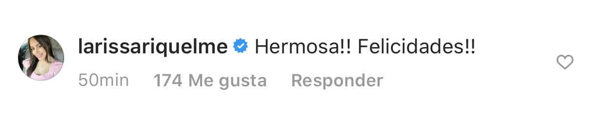 La modelo paraguaya Larissa Riquelme le escribió: "¡Hermosa! ¡Felicidades!".