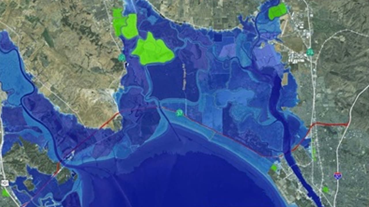 Proyección de la carretera 37 para 2040 con el aumento del nivel del mar.