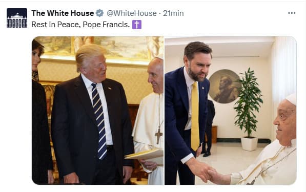 Captura de pantalla de la publicación de la Casa Blanca en X.