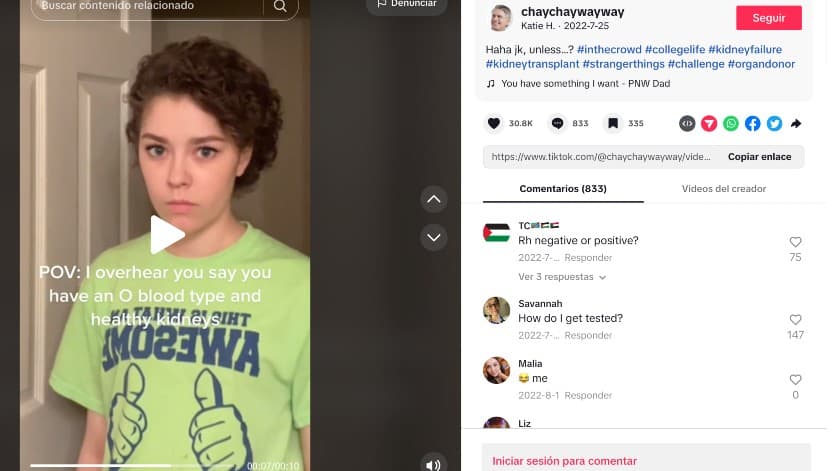 El extraordinario caso de la joven que encontró un trasplante de riñón a través de TikTok