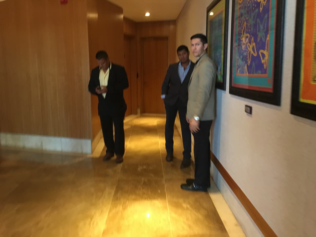 Trump hotel management security guards at the entrance to the administration office. Earlier this week a scuffle ensued when guards refused to let the hotel owners enter the offices to obtain financial records.