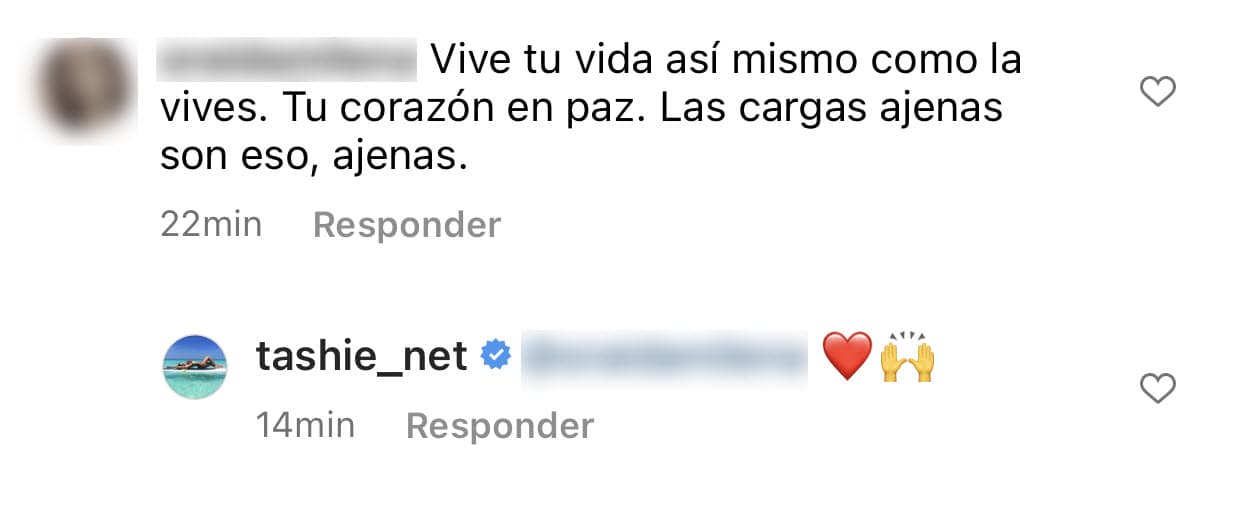 Una seguidora más le sugirió que disfrute su vida "como la vive" a lo que la ex de Chyno contestó con el emoticono del corazón y las manos arriba. 
<br>