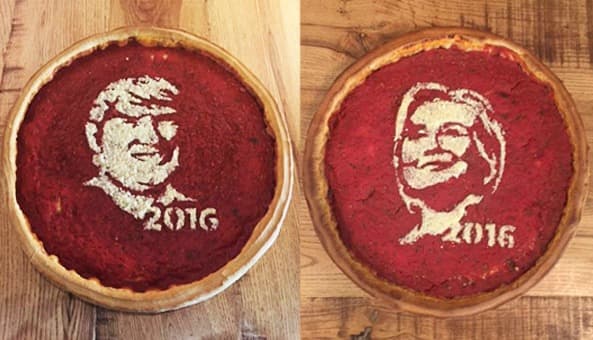 Lanzan en Chicago pizzas con la imagen de los candidatos presidenciales 