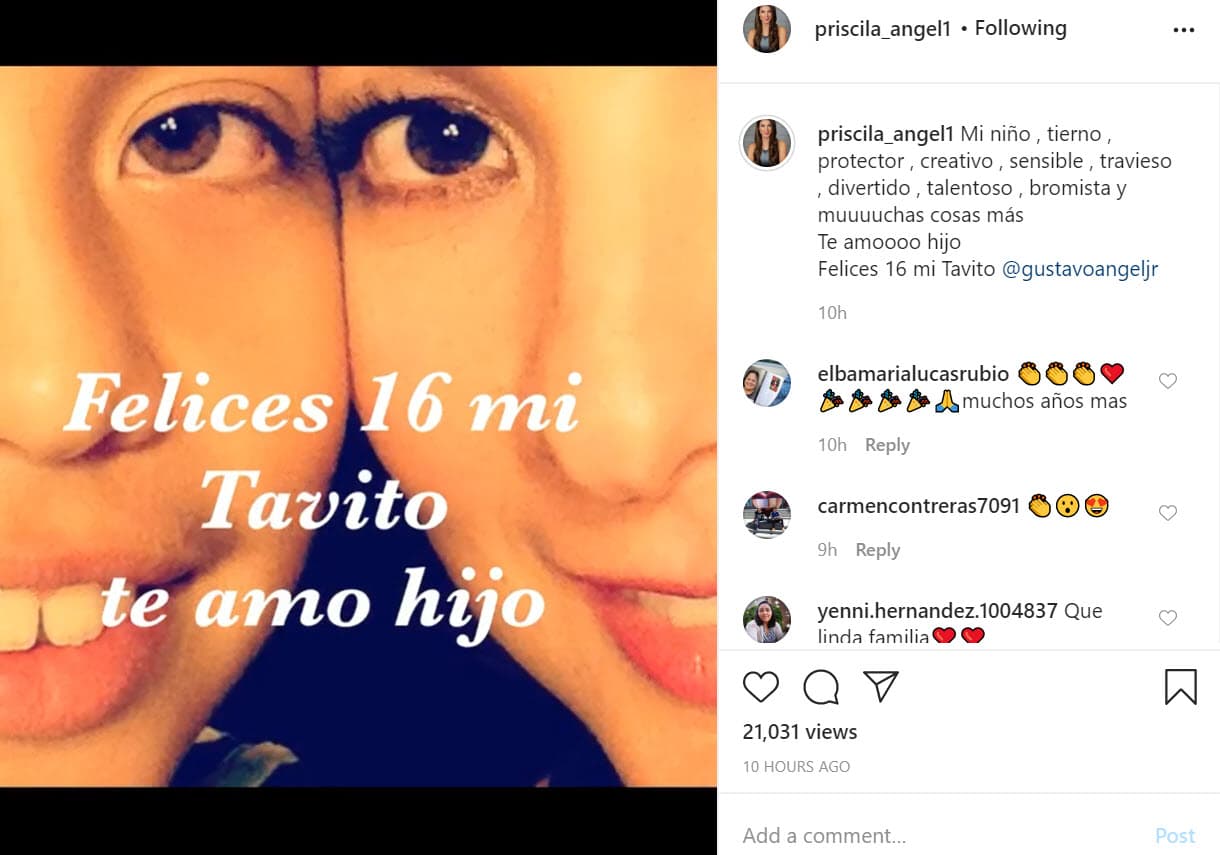 La noche del lunes 20 de julio ella le dedicó dos mensajes. En uno de ellos 
<b><a href="https://www.instagram.com/p/CC4sBHHBvI1/" target="_blank">compartió imágenes</a></b> de 'Tavito', como le llama, que dan cuenta de sus 16 años de vida. 
<br>