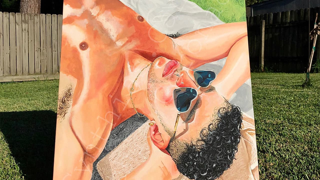 "No me lo creía": Hispana hace una pintura de Bad Bunny y este le ofrece $5,000 para comprársela