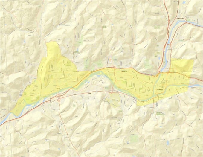 Una sección del condado de Broome cuenta con una zona amarilla, que sería de mediano o menor riesgo.