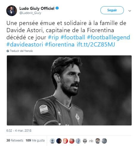 Ludovic Giuly: Un pensamiento dolido y solidario con la familia de Davide Astori, capitán de la Fiorentina fallecido hoy #rip #football #footballlegend #davideastori #fiorentina
