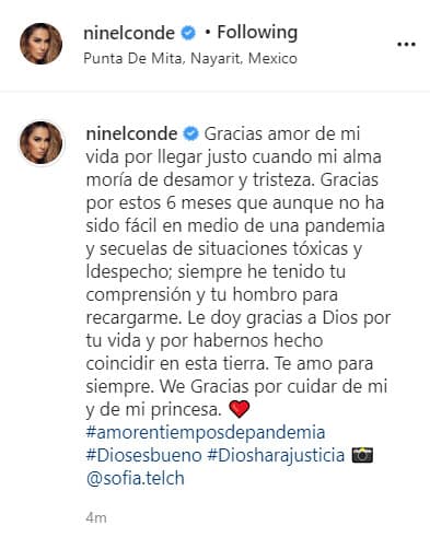 También le agradeció por cuidar de ella y "de su princesa". La actriz se refiere a su primogénita, a quien tuvo mientras mantenía una relación con Ari Telch.