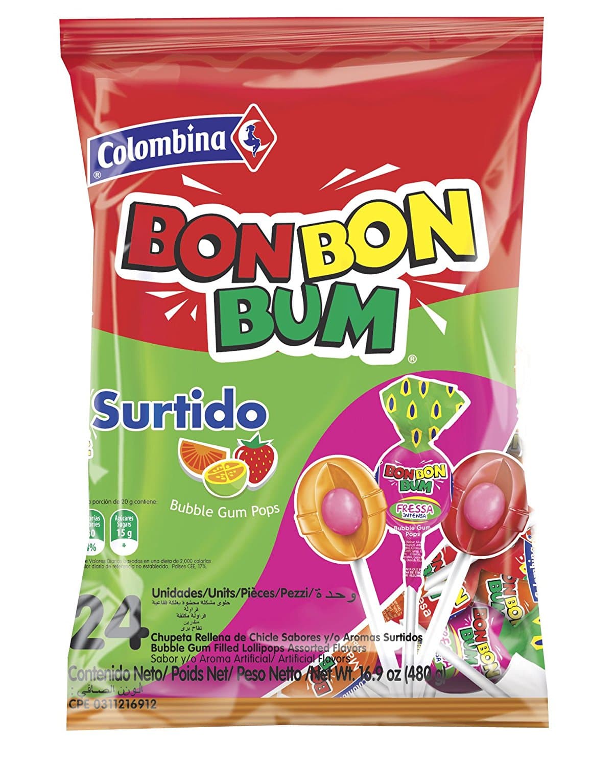 <b>Bon Bon Bum:</b>
<br>Las paletas (o lolli pops) de caramelo con un centro de goma de mascar tienen varias versiones en varios países de América Latina. Bon Bon Bum es una conocida versión colombiana. Un surtido de colores chillantes y sabores 'frutales'.
