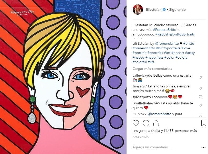 “¡¡¡¡¡Mi cuadro favorito!!!!! Gracias una vez más Romero Britto, ¡te amoooooooo!”, escribió la Flaca junto a la imagen.