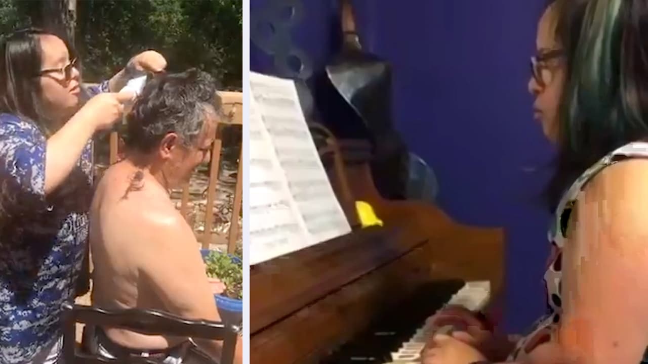 “Nada es imposible”: niña con síndrome de Down aprende a tocar piano y a cortar el pelo durante la cuarentena