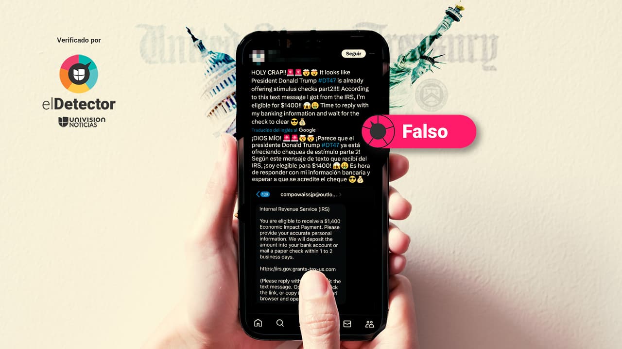 Es falso ese mensaje de texto que dice que eres elegible para “pago por Impacto Económico de 1,400” dólares por parte del IRS