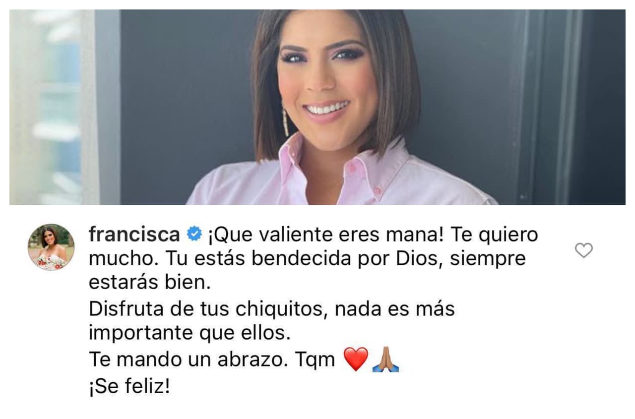 <b>Francisca Méndez</b>, quien está 
<b><a href="https://www.univision.com/shows/despierta-america/francisca-lachapel-le-pide-consejos-a-lindsay-casinelli-como-mama-de-dos-ninos-que-tambien-tienen-nombre-italiano-video" target="_blank">próxima a ser mamá por primera vez </a></b>al lado de su esposo Francesco Zampogna, comprendió a su excompañera de show y también la describió como una mujer "valiente" al decidir alejarse por un tiempo de los foros.
